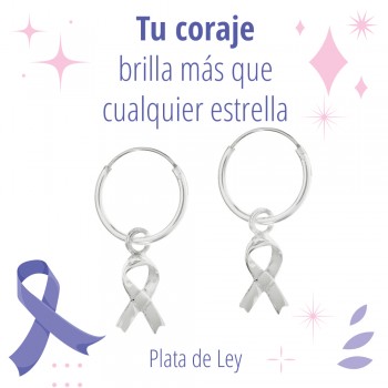 Pendientes con lazo lucha contra el cáncer fabricado en Plata de Ley - Karissma