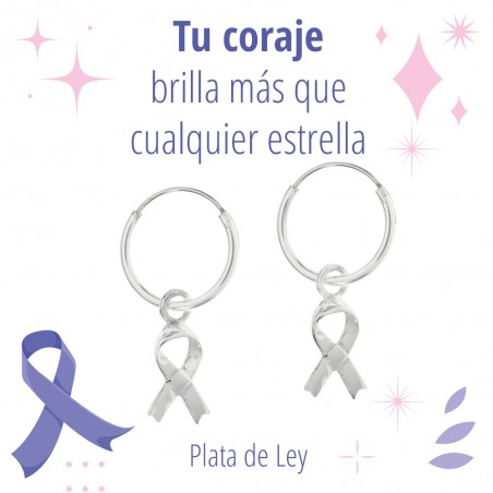 Pendientes con lazo lucha contra el cáncer fabricado en Plata de Ley - Karissma