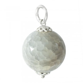 Colgante bola piedra ágata beige Plata de Ley - Karissma