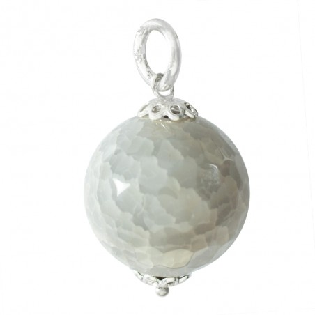 Colgante bola piedra ágata beige Plata de Ley - Karissma