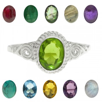 Anillo espirales piedra oval Plata de Ley - Karissma