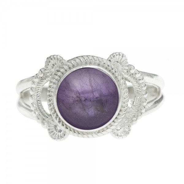 Anillo calado piedra redonda Plata de Ley - Karissma