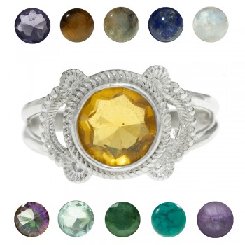 Anillo calado piedra redonda Plata de Ley - Karissma