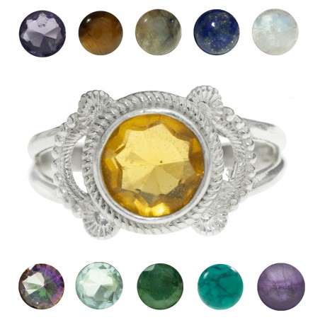 Anillo calado piedra redonda Plata de Ley - Karissma