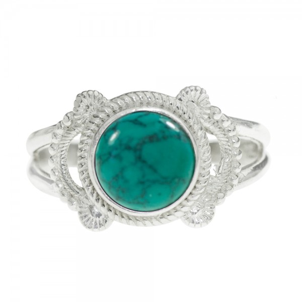 Anillo calado piedra redonda Plata de Ley - Karissma