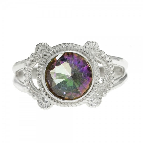 Anillo calado piedra redonda Plata de Ley - Karissma