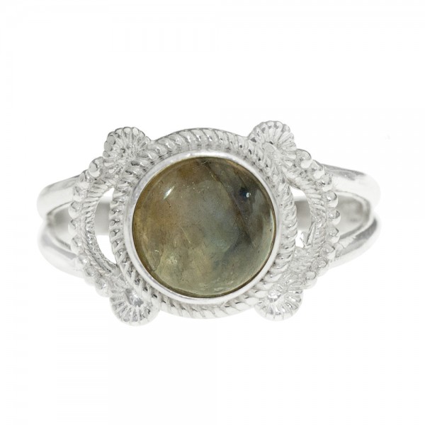 Anillo calado piedra redonda Plata de Ley - Karissma