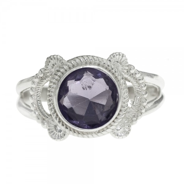 Anillo calado piedra redonda Plata de Ley - Karissma