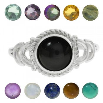 Anillo piedra redonda con cuerda Plata de Ley - Karissma