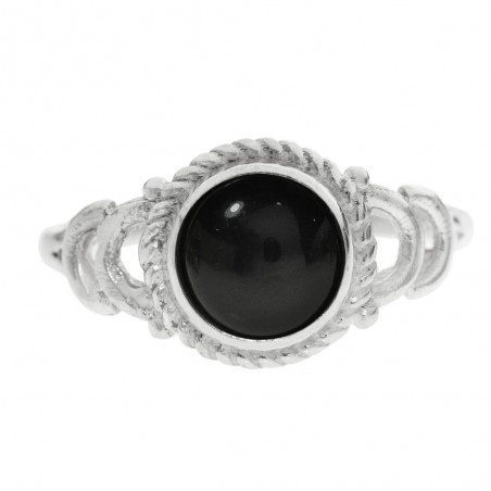 Anillo piedra redonda con cuerda Plata de Ley - Karissma