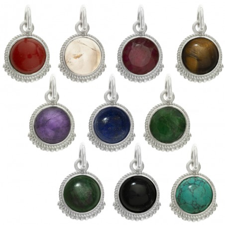 Colgante étnico XS piedra redonda Plata de Ley - Karissma