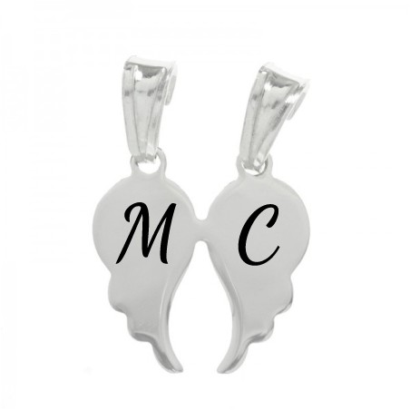 Colgante doble ala para grabar Plata de Ley