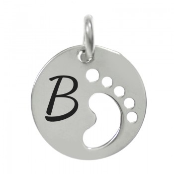 Colgante pie calado para grabar nombre bebé Plata de Ley 925