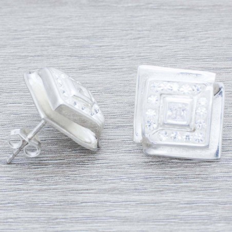 Pendientes cuadrado con circonita Plata de Ley 925