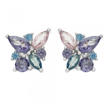 Pendientes flor brillo fabricados en Plata de Ley - Karissma