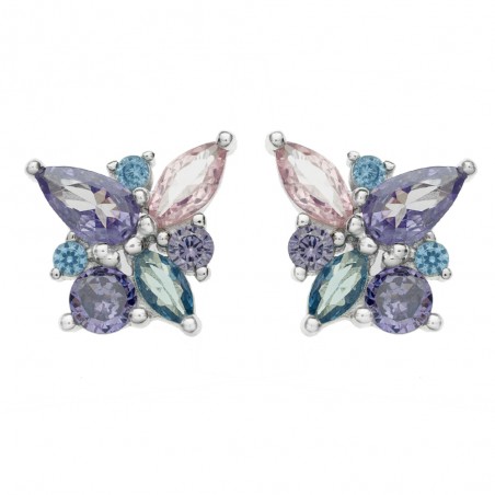 Pendientes flor brillo fabricados en Plata de Ley - Karissma