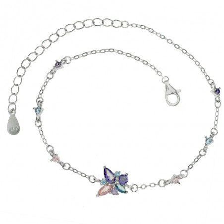 Pulsera hojas circonitas de colores Plata de Ley| Karissma