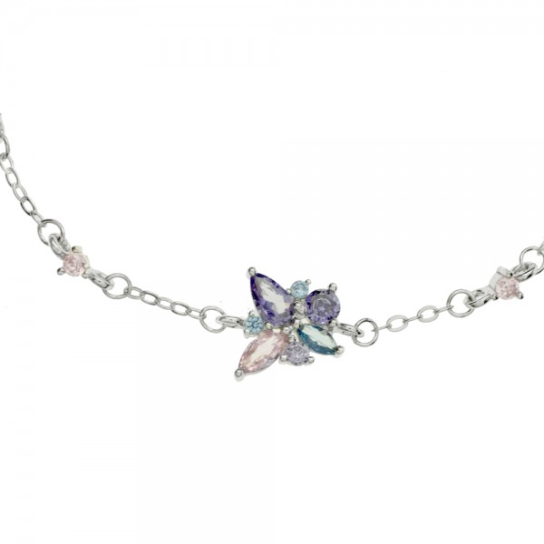 Pulsera hojas circonitas de colores Plata de Ley| Karissma