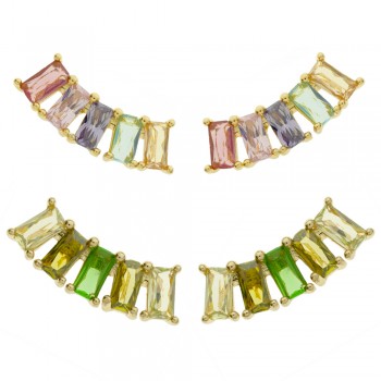 Pendientes dorados arco circonitas baguette Plata de Ley - Karissma