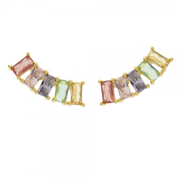 Pendientes dorados arco circonitas baguette Plata de Ley - Karissma