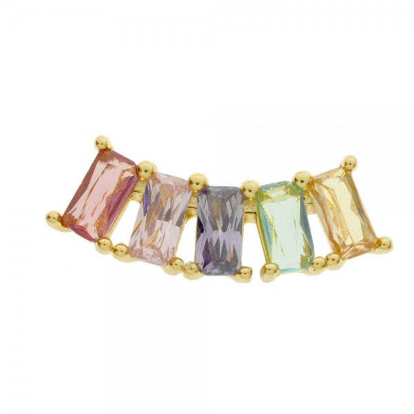 Pendientes dorados arco circonitas baguette Plata de Ley - Karissma