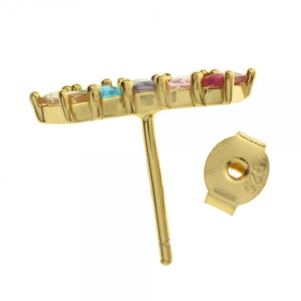 Pendientes dorados arco circonitas baguette Plata de Ley - Karissma