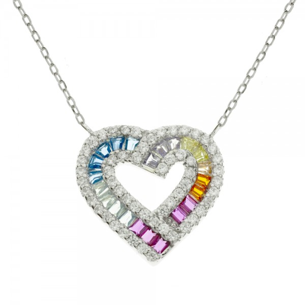 Collar corazón baguette multicolor Plata de Ley | Karissma