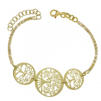 Pulsera dorada triple árbol de la vida Plata de Ley | Karissma