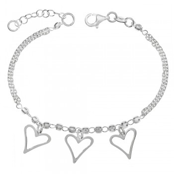 Pulsera triple colgante corazón Plata de Ley | Karissma