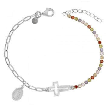 Pulsera cruz con cristales de colores Plata de Ley | Karissma