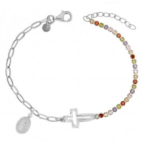 Pulsera cruz con cristales de colores Plata de Ley | Karissma