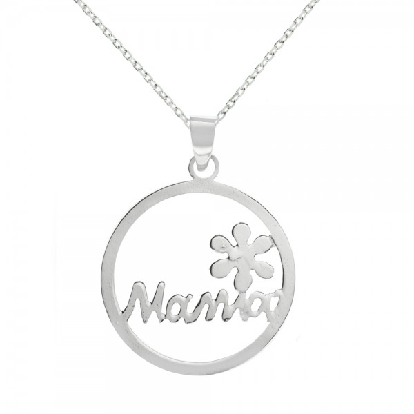 Collar Mamá detalle flor con mensaje Plata de Ley