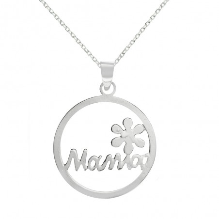 Collar Mamá detalle flor con mensaje Plata de Ley