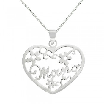 Collar corazón Mamá con mensaje Plata de Ley