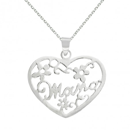 Collar corazón Mamá con mensaje Plata de Ley