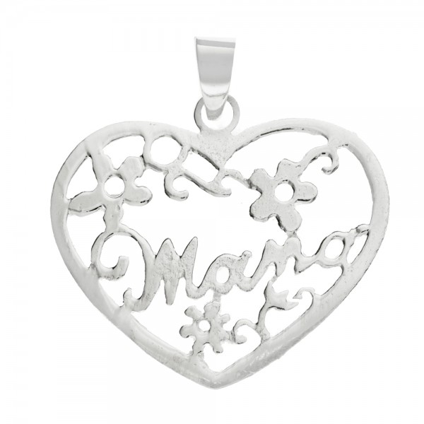 Collar corazón Mamá con mensaje Plata de Ley