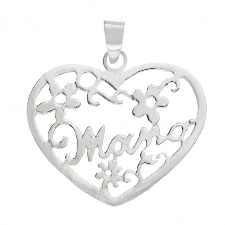 Collar corazón Mamá con mensaje Plata de Ley