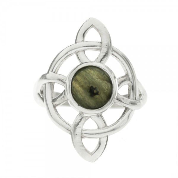 Anillo nudo de bruja con piedra natural fabricado en Plata de Ley