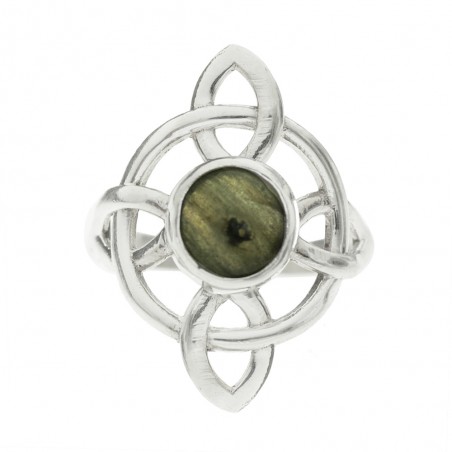 Anillo nudo de bruja con piedra natural fabricado en Plata de Ley