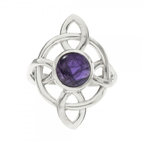 Anillo nudo de bruja con piedra natural fabricado en Plata de Ley