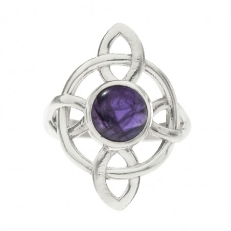 Anillo nudo de bruja con piedra natural fabricado en Plata de Ley