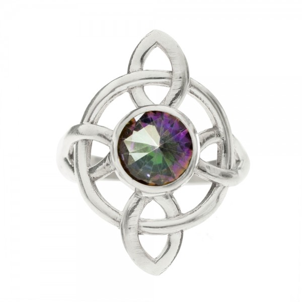 Anillo nudo de bruja con piedra natural fabricado en Plata de Ley