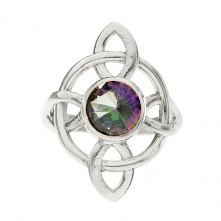 Anillo nudo de bruja con piedra natural fabricado en Plata de Ley