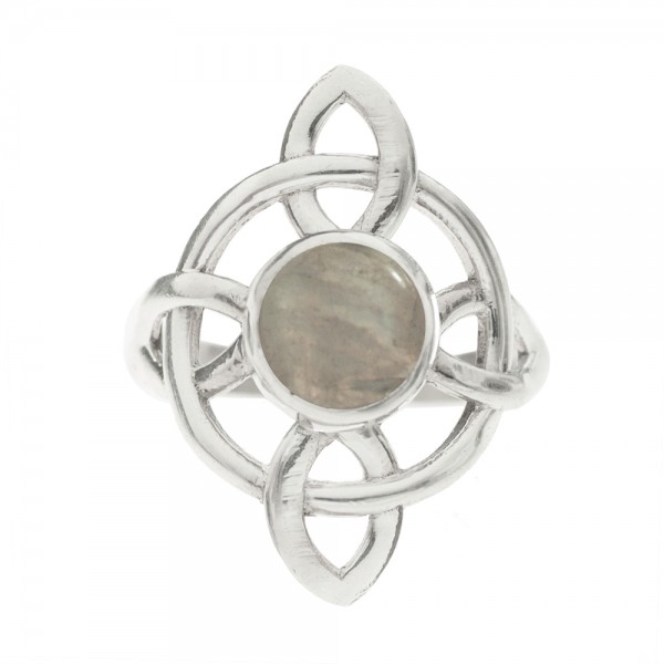 Anillo nudo de bruja con piedra natural fabricado en Plata de Ley