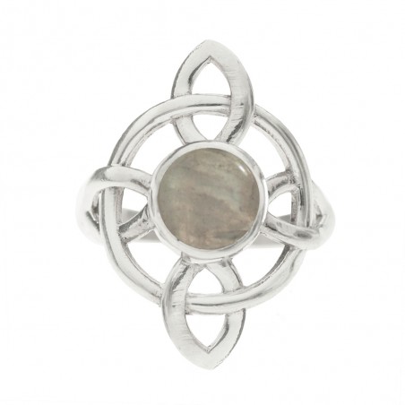 Anillo nudo de bruja con piedra natural fabricado en Plata de Ley