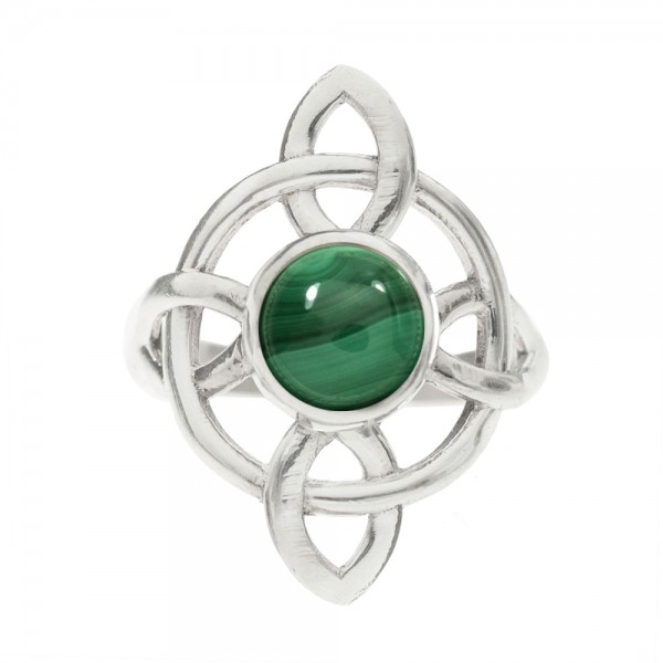 Anillo nudo de bruja con piedra natural fabricado en Plata de Ley