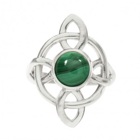 Anillo nudo de bruja con piedra natural fabricado en Plata de Ley