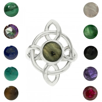 Anillo nudo de bruja con piedra natural fabricado en Plata de Ley