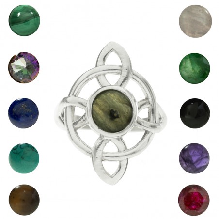 Anillo nudo de bruja con piedra natural fabricado en Plata de Ley