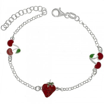 Pulsera infantil fresa y cerezas Plata de Ley | Karissma